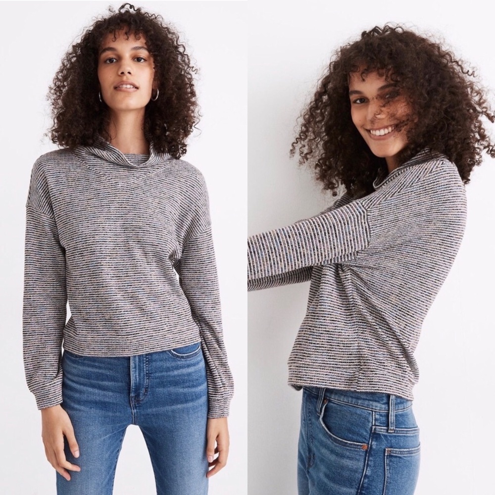Madewell Textured Turtleneck Striped Rainbow Sparkle Pullover Sweatshirt Top